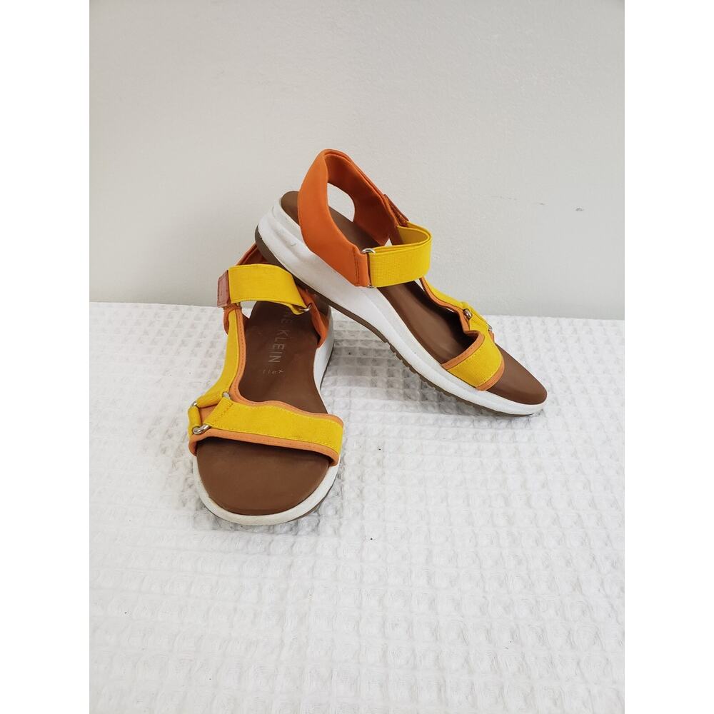 Anne Klein Grazie Womens Shoes Size 7 Wedge Sandals Orange and Yellow Boho Beach